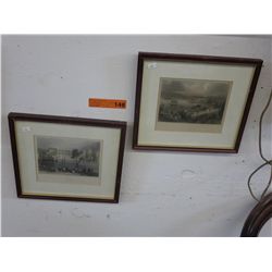 2 framed vintage colour engravings
