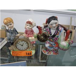 Japanese glazed porcelain clock & figurine