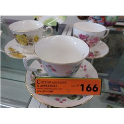 3 Bone china teacup & saucer sets