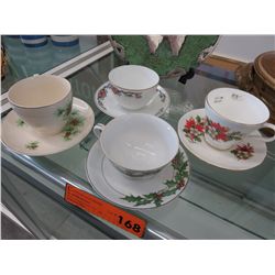 4 Teacup and saucer sets - Hand painted