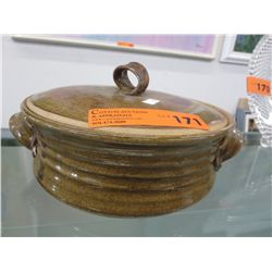 Hand crafted glazed lidded casserole dish