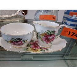Bone china cream, sugar and tray