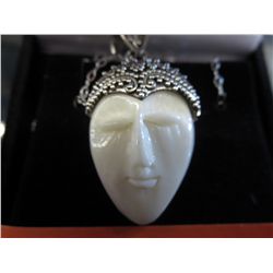 Carved Bone Moon-Face Pendant