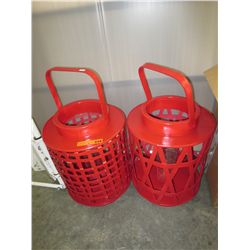 2 Wood basket patio candle lanterns