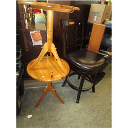 2 round pine side tables - tripod style