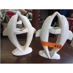 Pair of carved soapstone dolphin statues