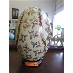 Large hand painted glazed ceramic egg