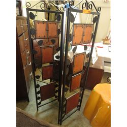 Metal and wood picture framed folding screen