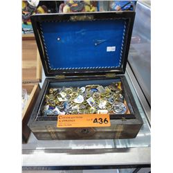 Vintage inlaid box of collector pins