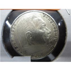 1934  5 Reichsmarck coin with Swastika