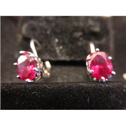 Sterling silver lever back earrings with red stone