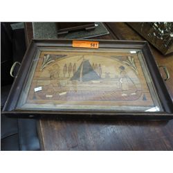 Vintage tray with inset Dutch wood art panel