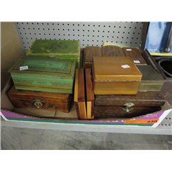Box of vintage wood & tin boxes
