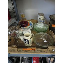 Box of vintage collectible glass and china