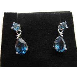Blue topaz & diamond sterling silver drop earrings