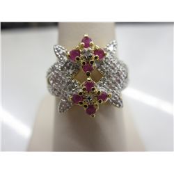 Sterling silver & gold ruby & diamond ring - new