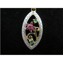 Ruby, emerald & diamond pendant necklace set