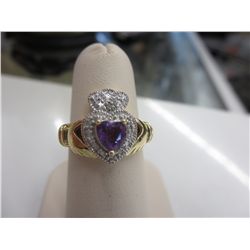 Diamond & amethyst claddagh ring
