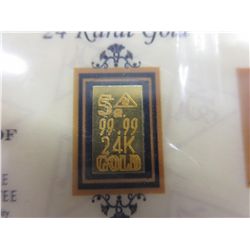 Certified U.S. 5 grain .999 solid gold bar