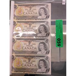 Uncirculated old Canadian one dollar bills