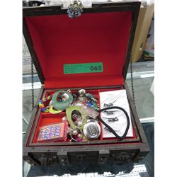 Treasure chest jewelry box filled with jewelry