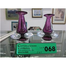 2 Signed art glass bud vases