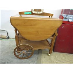 Wooden rolling tea trolley with drop leaf sides