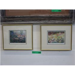 2 Framed matted prints of flowers