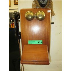 Vintage wooden crank wall phone