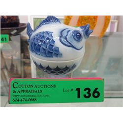 Vintage glazed ceramic lidded fish container