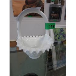 Fenton milk glass basket with ruffled edge