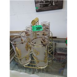 Vintage Libbey "gold leaf" tumblers & caddy