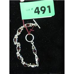 Silver & garnet toggle clasp bracelet