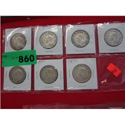 7 Canadian 50 cent coins 1945 - 1952