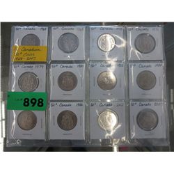12 Canadian 50 Cent coins 1968-2007