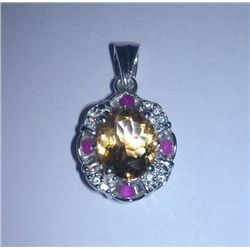 2.950g Pendant of Citrine, Ruby and CZ Sterling 925 Silver