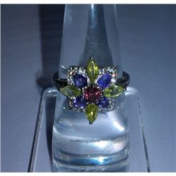 2.770g Ring of Amethyst,Peridot and Garnet Sterling 925 Silver