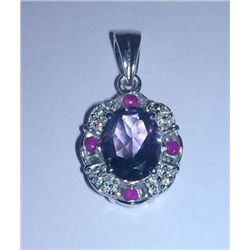3.060g Pendant of Amethyst, Ruby and CZ Sterling 925 Silver
