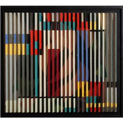 A. Simon, Curves and Squares, Oil on Triangular Wood Slats