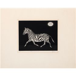 Mario Avati, Zebre au Claic de Lune, Mezzotint