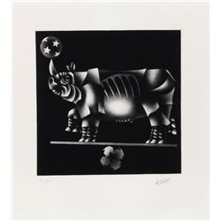 Mario Avati, Rhinocerous, Mezzotint