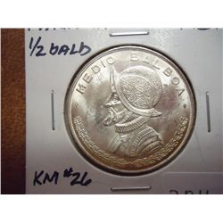1961 PANAMA SILVER 1/2 BALBOA UNC .3617 OZ. ASW