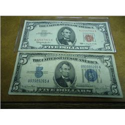 1934-D $5 SILVER CERTIFICATE & 1963 $5 US NOTE