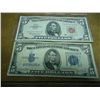 Image 1 : 1934-D $5 SILVER CERTIFICATE & 1963 $5 US NOTE