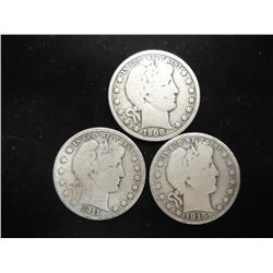 1908-O,11-S & 15-S BARBER HALF DOLLARS