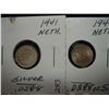 Image 1 : 1941 NETHERLANDS SILVER 10 CENT AND 1944-D