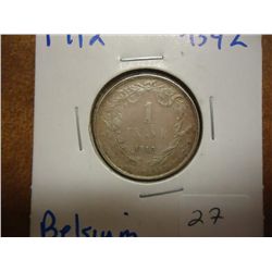 1912 BELGIUM SILVER FRANC .1342 OZ. ASW