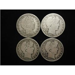 1906-D,07,08 & 09 BARBER HALF DOLLARS