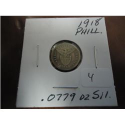 1918-S US/PHILIPINNES SILVER 10 CENTAVOS .0779 ASW