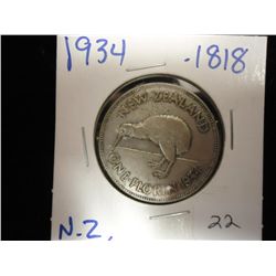 1934 NEW ZEALAND 1 FLORIN .1818 OZ. ASW